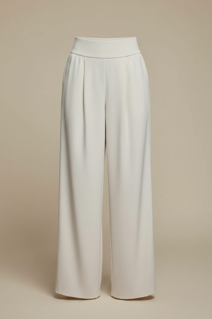 Pantalon Fluide Écru Ample Taille Haute Décontracté - Beige Polyester - vue 3