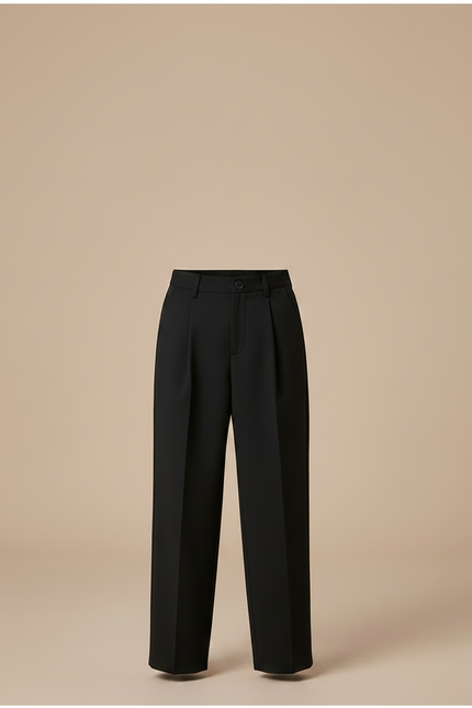 Pantalon Fluide Noir Ample Plissé Taille Haute - Gabardine - vue 3