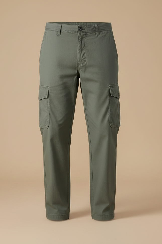Pantalon Fluide Cargo Coton Vert Ample Décontracté - vue 3