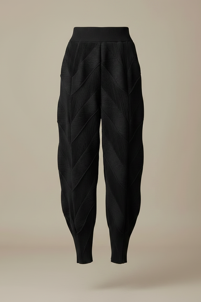Pantalon Fluide Plissé Noir Ample Chevrons Femme Élégant - Polyester - vue 3
