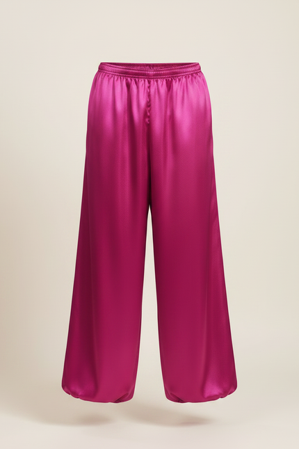 Pantalon Fluide Satiné Ample Fuchsia Homme Scène - Rose - vue 3