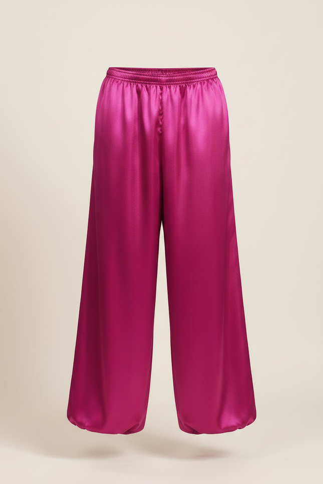 Pantalon Fluide Satiné Ample Fuchsia Homme Scène - Rose - vue 3