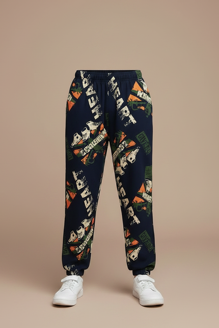 Pantalon Fluide Bleu Marine Imprimé Graphique Décontracté Garçon - Polyester - vue 3