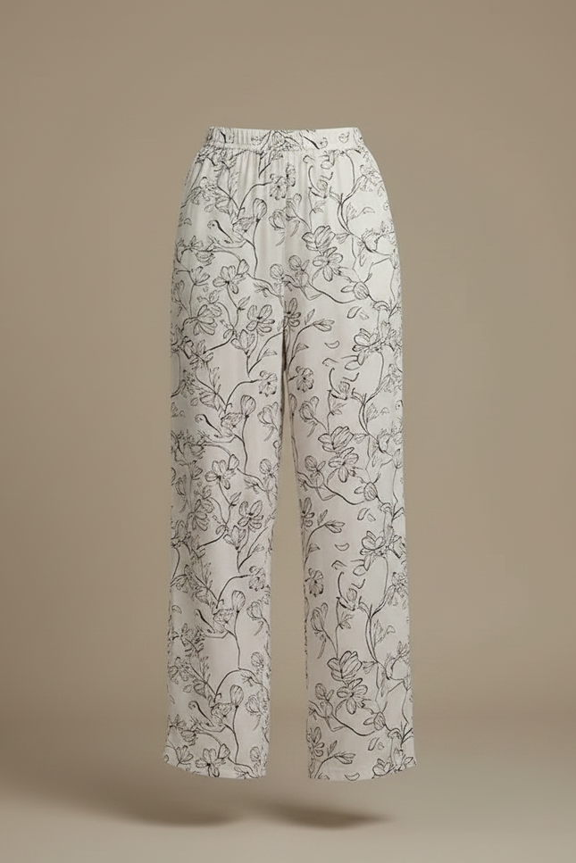 Pantalon Fluide Blanc Imprimé Floral Ample Léger Confortable - Viscose - vue 3