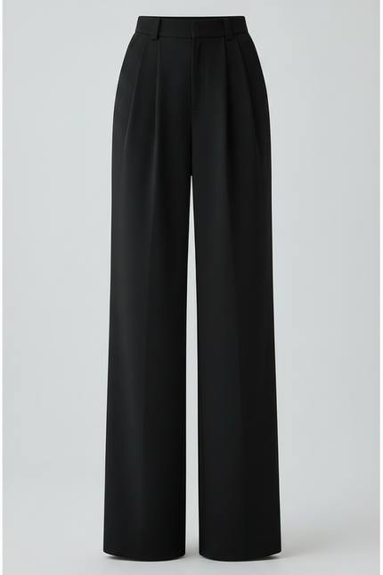 Pantalon Fluide Noir Ample Plissé Décontracté Élégant - Polyester - vue 3