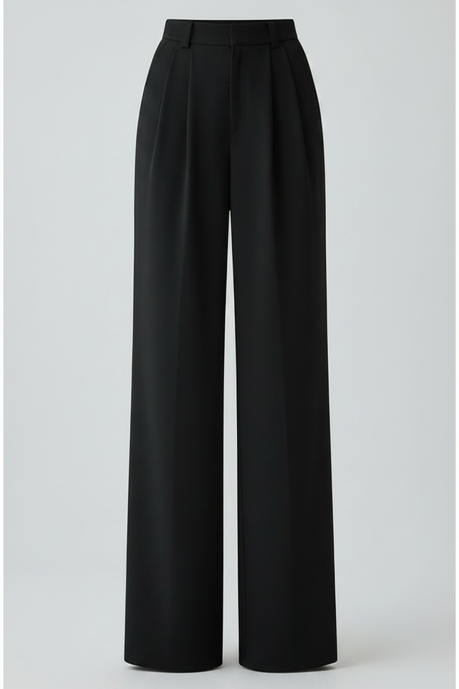 Pantalon Fluide Noir Ample Plissé Décontracté Élégant - Polyester - vue 3