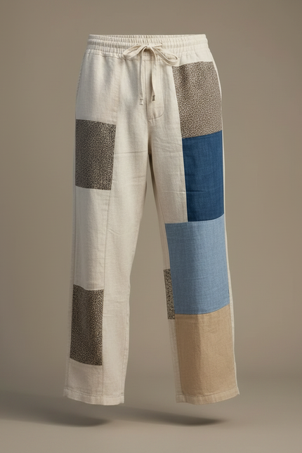 Pantalon Fluide Lin Patchwork Ample Décontracté Homme - Multicolore - vue 3