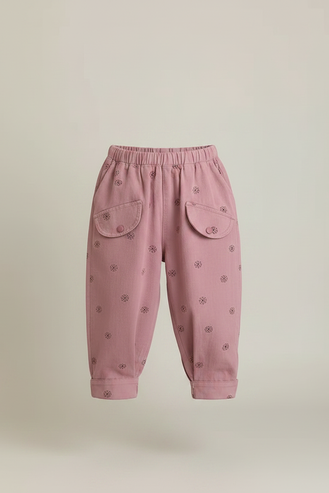 Pantalon Fluide Rose Fleur Ample Coton Enfant - vue 3