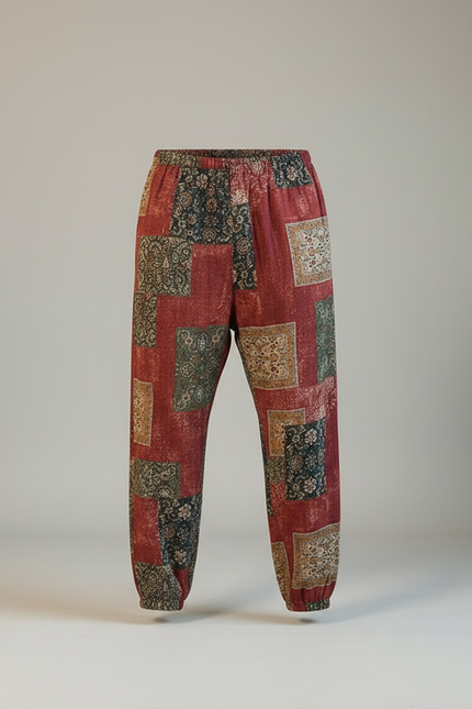 Pantalon Fluide Imprimé Ethnique Ample Coton Lin - Multicolore - vue 3