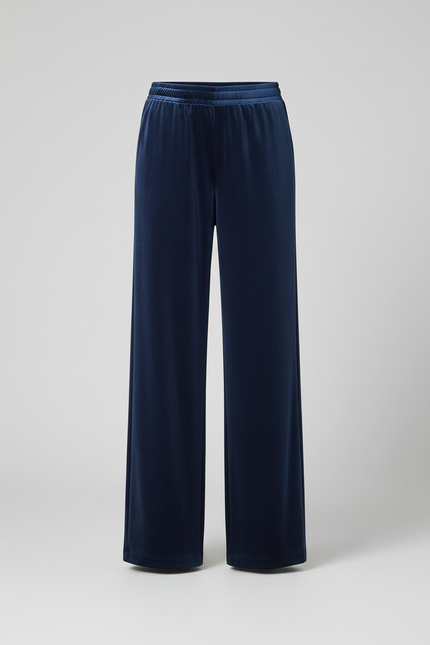 Pantalon Fluide Bleu Velours Ample Élégant Femme - Marine - vue 3