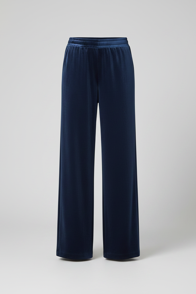 Pantalon Fluide Bleu Velours Ample Élégant Femme - Marine - vue 3