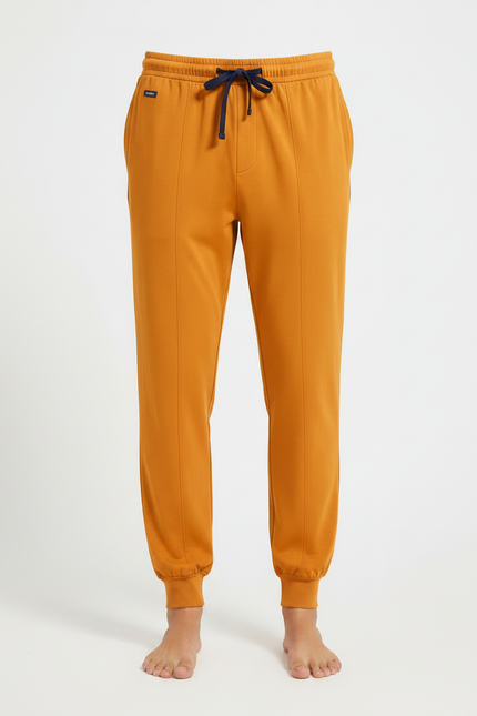 Pantalon Fluide Ocre Jogger Confortable Homme - Orange Viscose - vue 3