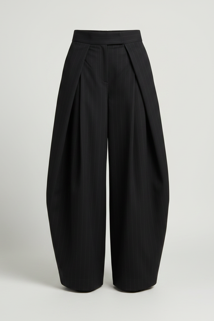 Pantalon Fluide A Rayure - Noir Viscose - vue 3