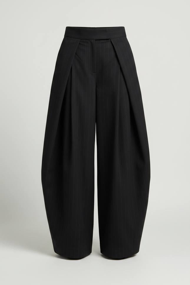 Pantalon Fluide A Rayure - Noir Viscose - vue 3