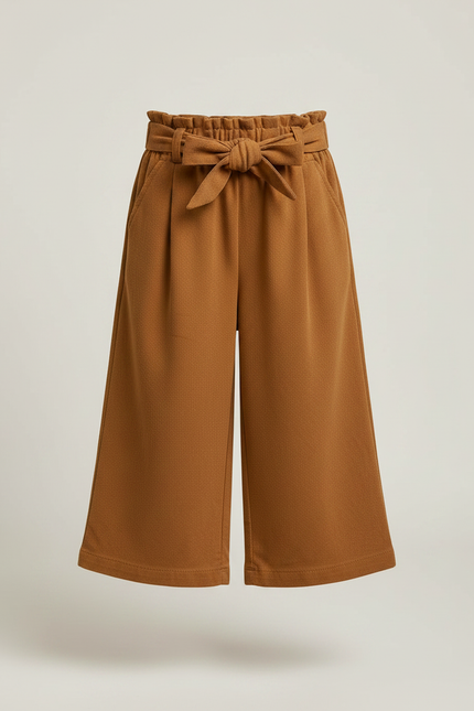 Pantalon Fluide Marron Coton Ample Taille Haute Fille - Molleton - vue 3