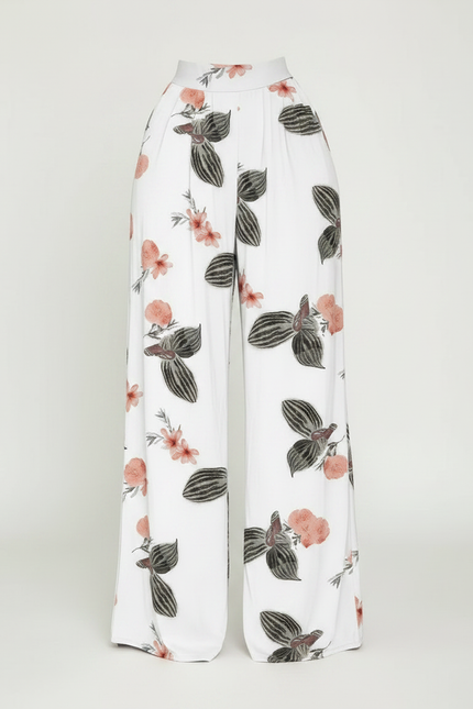 Pantalon Fluide Fleuri Grande Taille - Blanc Viscose - vue 3