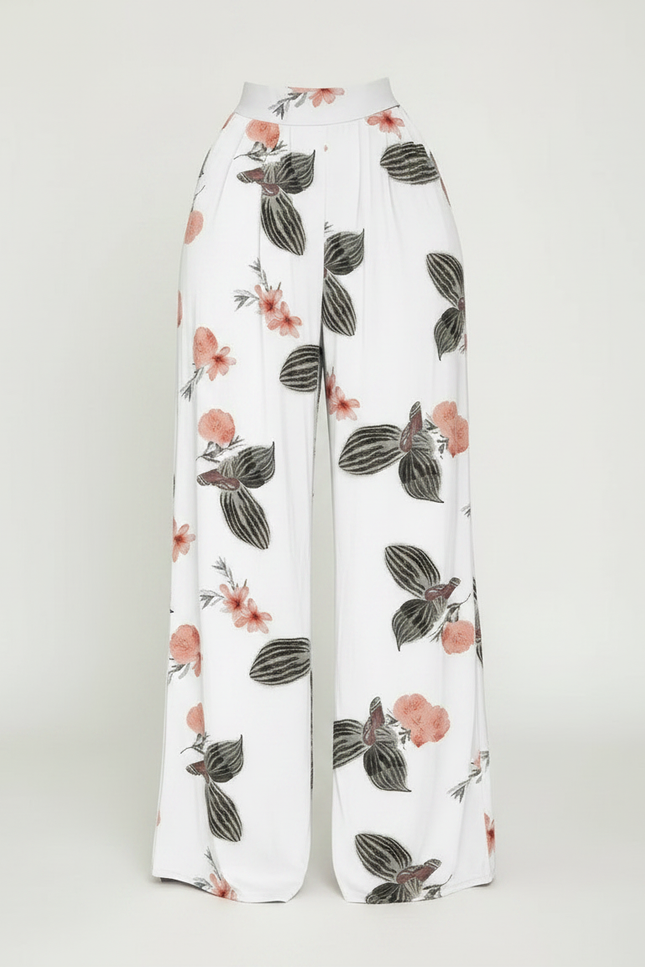 Pantalon Fluide Fleuri Grande Taille - Blanc Viscose - vue 3