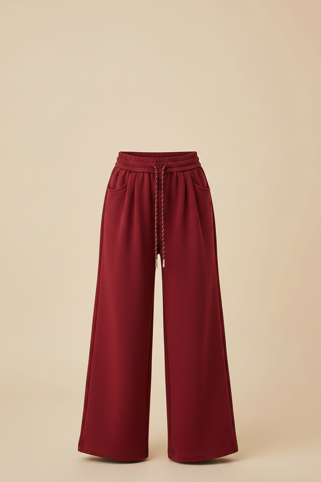 Pantalon Fluide Bordeaux Ample Cordon Décontracté Polyester - vue 3