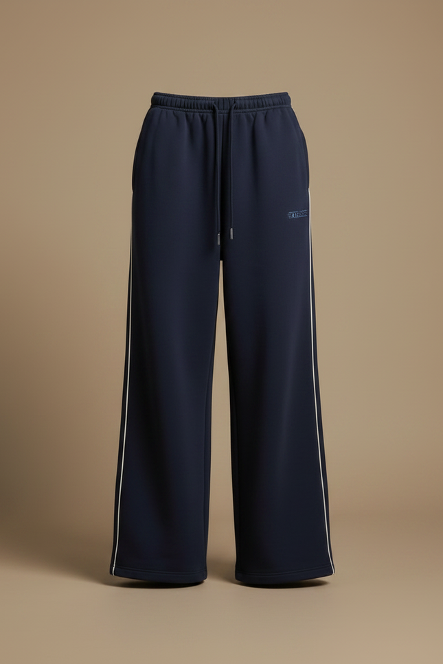 Pantalon Fluide Bleu Marine Ample Rayures Latérales - Molleton - vue 3