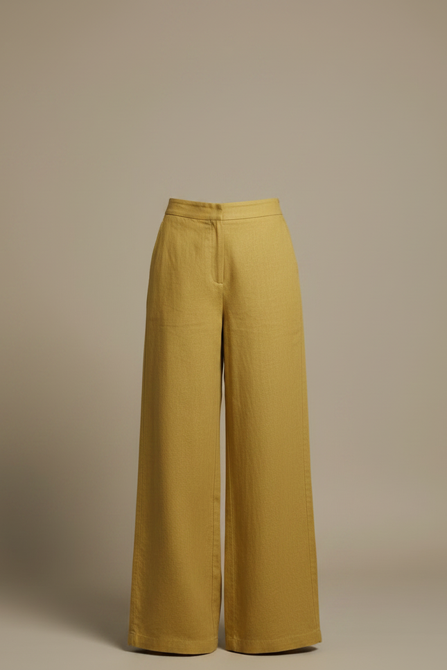 Pantalon Fluide Jaune Moutarde Ample Lin Femme - vue 3