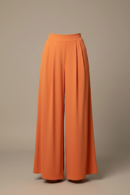 Pantalon Fluide Orange Plissé Ample Taille Haute - Polyester - vue 3