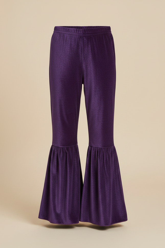 Pantalon Fluide Violet Velours Cloche Enfant Brillant - vue 3