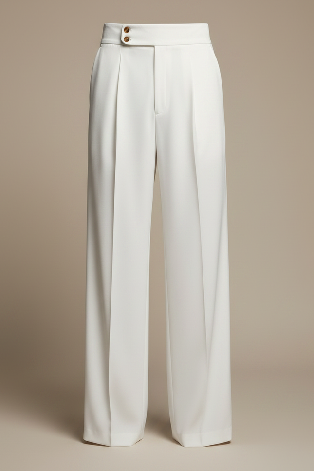 Pantalon Fluide Blanc Plissé Taille Haute Élégant Homme - Polyester - vue 3