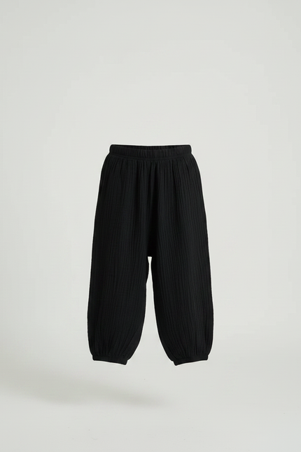 Pantalon Fluide Noir Ample Coton Plissé Enfant - vue 3