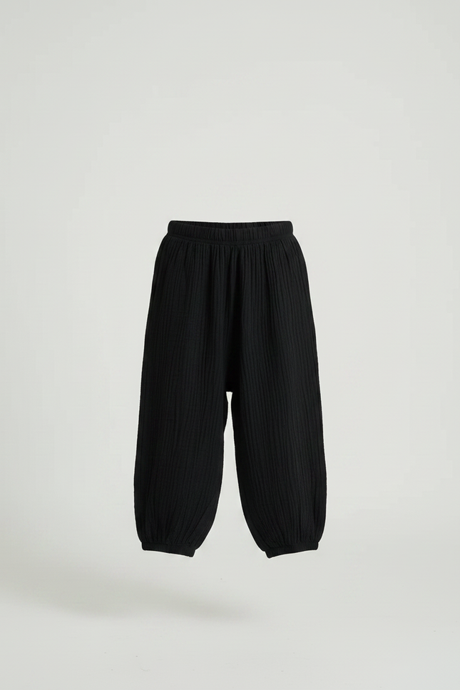 Pantalon Fluide Noir Ample Coton Plissé Enfant - vue 3