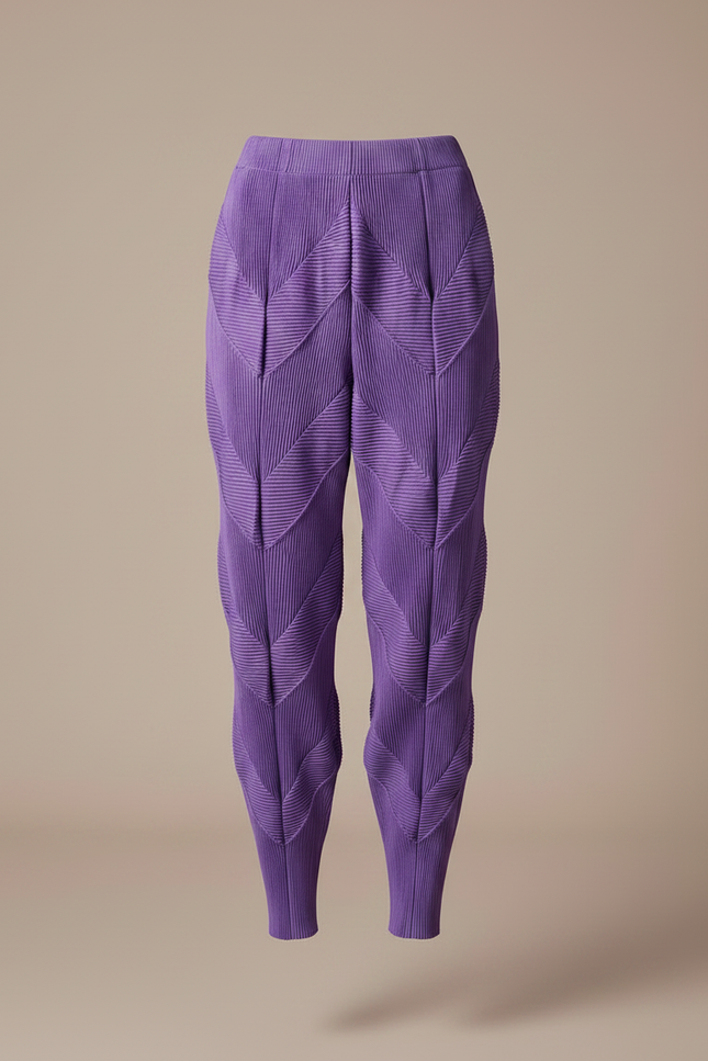Pantalon Fluide Plissé Violet Chevrons Femme Élégant - Polyester - vue 3