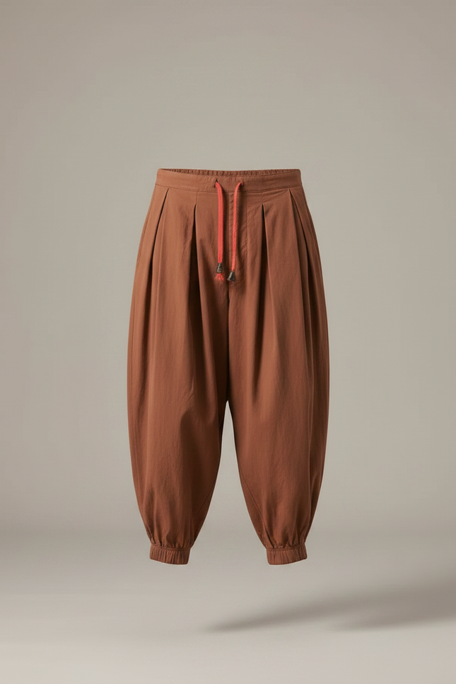 Pantalon Fluide Marron Harem Coton Décontracté Homme - vue 3