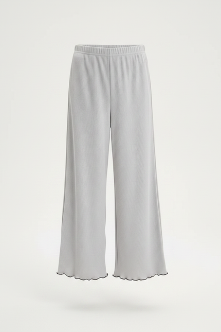 Pantalon Fluide Gris Côtelé Ample Décontracté Fille - Maille - vue 3
