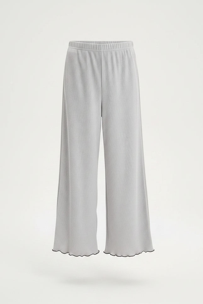Pantalon Fluide Gris Côtelé Ample Décontracté Fille - Maille - vue 3