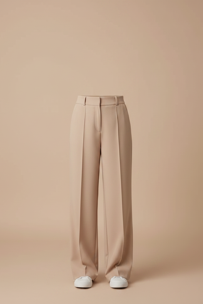 Pantalon Fluide Beige Droit Taille Haute Élégant - Polyester - vue 3