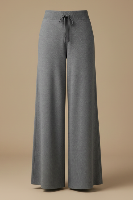 Pantalon Fluide Gris Ample Maille Drapé Décontracté - vue 3