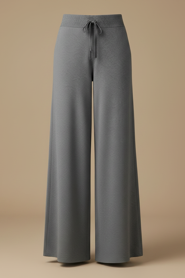 Pantalon Fluide Gris Ample Maille Drapé Décontracté - vue 3