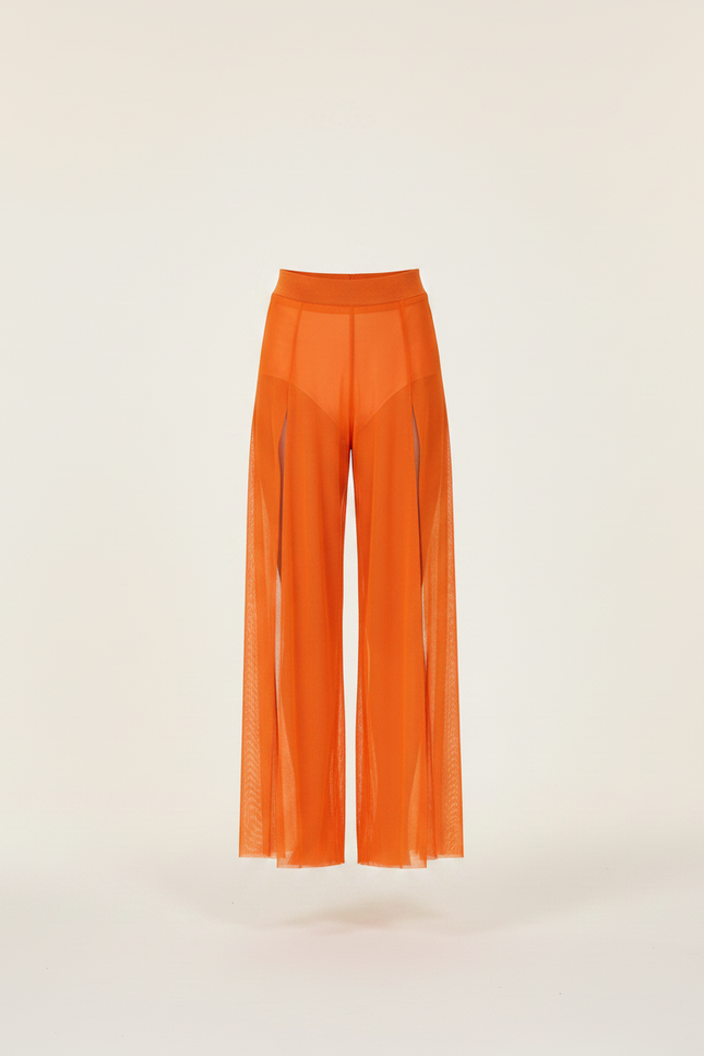 Pantalon Fluide Orange Transparent Fendu Large Élégant - Maille - vue 3