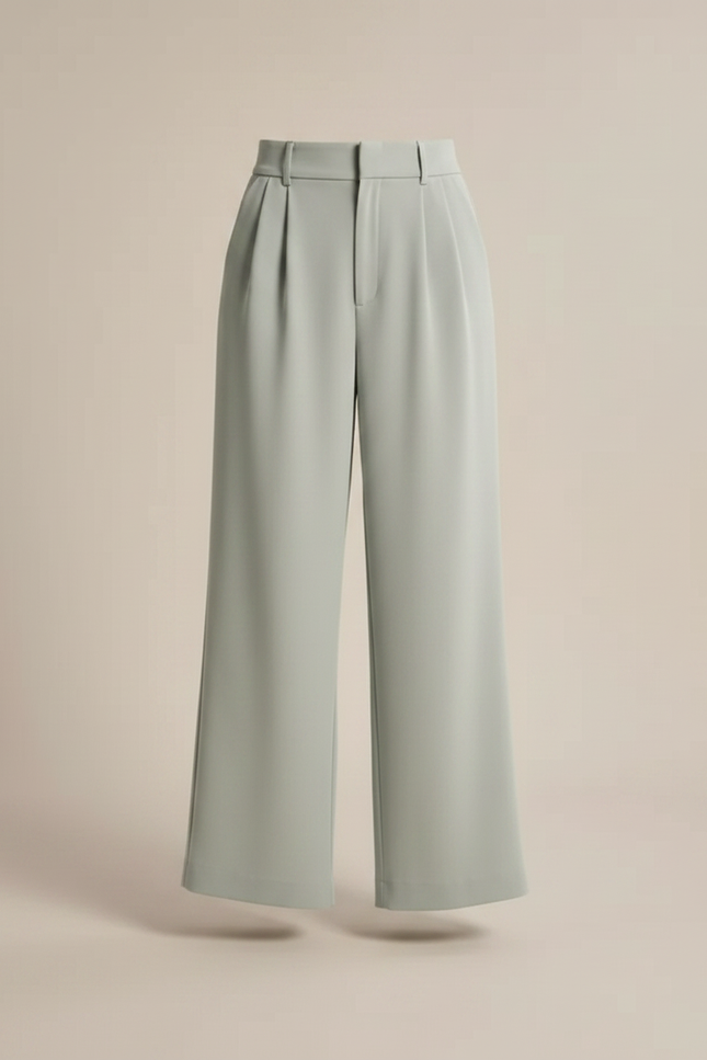 Pantalon Fluide Vert Ample Taille Haute Élégant Décontracté - Polyester - vue 3