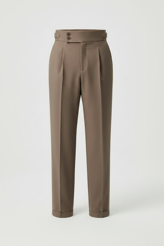 Pantalon Fluide Homme Marron Plissé Taille Haute Élégant - Gabardine - vue 3