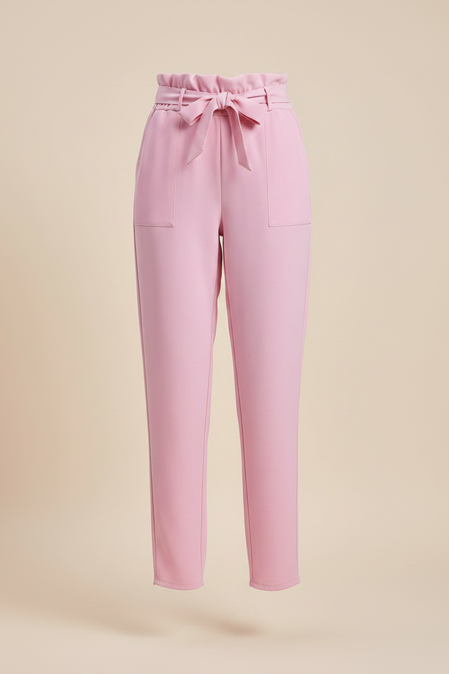 Pantalon Fluide Rose Taille Haute Ceinturé Élégant - Polyester - vue 3