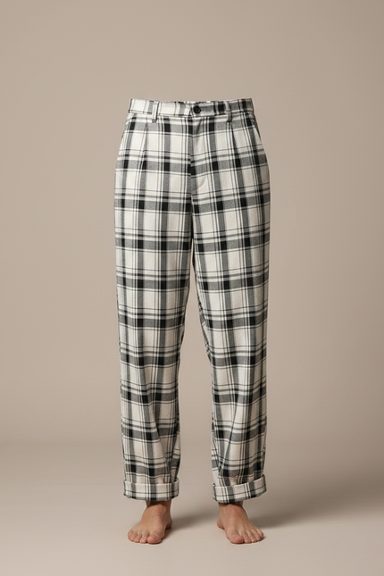 Pantalon Fluide Carreaux Noir Blanc Décontracté Ample Homme - Imprimé Molleton - vue 3