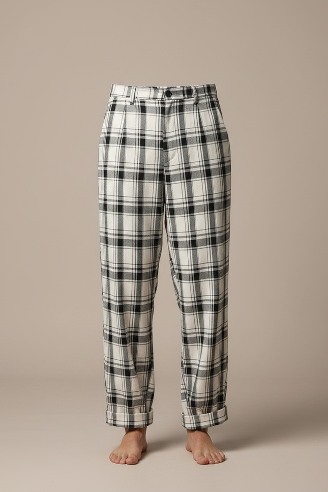Pantalon Fluide Carreaux Noir Blanc Décontracté Ample Homme - Imprimé Molleton - vue 3