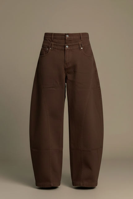Pantalon Fluide Marron Ample Taille Haute Homme - Toile - vue 3