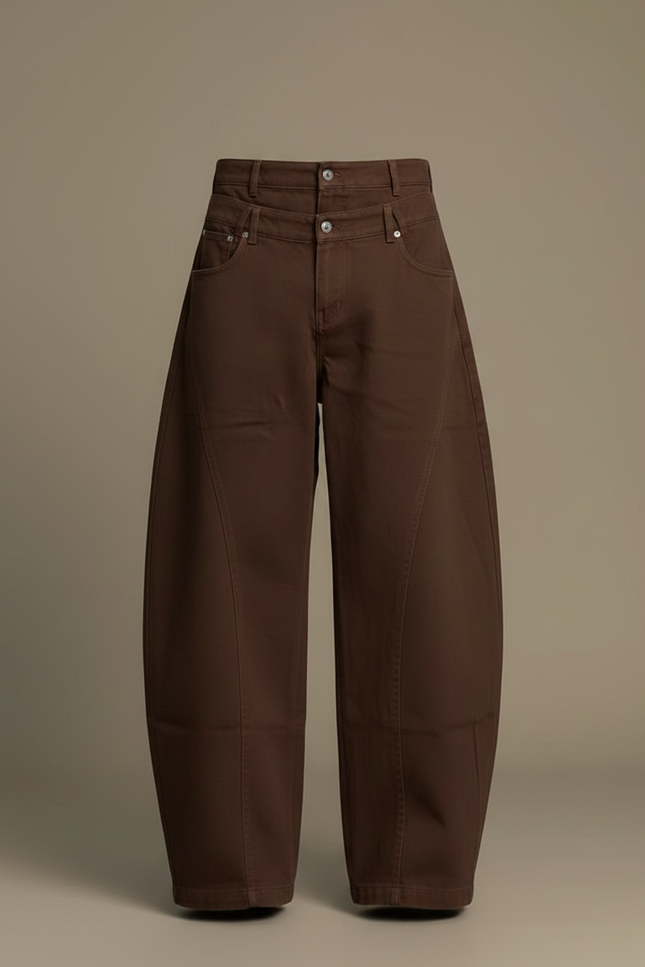 Pantalon Fluide Marron Ample Taille Haute Homme - Toile - vue 3