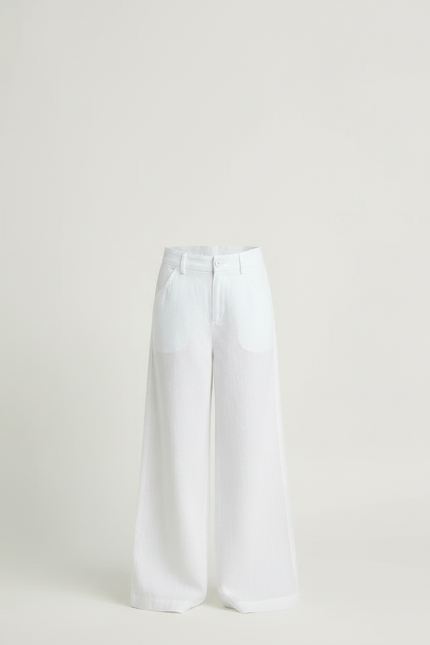 Pantalon Fluide Fille Blanc Palazzo - Lin - vue 3