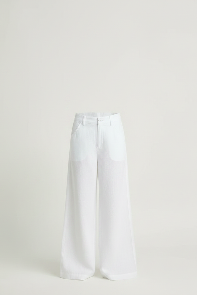 Pantalon Fluide Fille Blanc Palazzo - Lin - vue 3