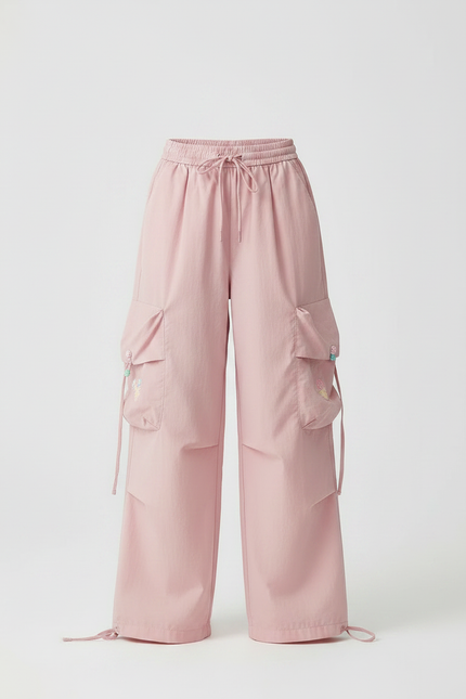 Pantalon Fluide Rose Cargo Brodé Ample Fille - Coton - vue 3