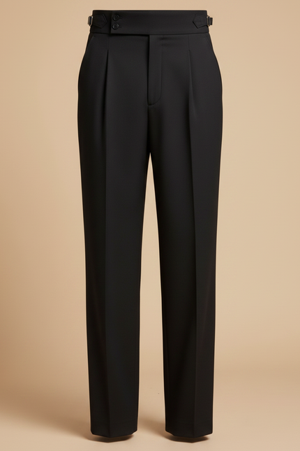 Pantalon Fluide Noir Ample Plissé Ajustable Élégant Homme - Laine - vue 3