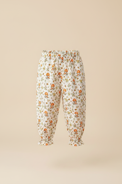 Pantalon Fluide Écru Imprimé Champignons Fleuri Ample Coton - vue 3