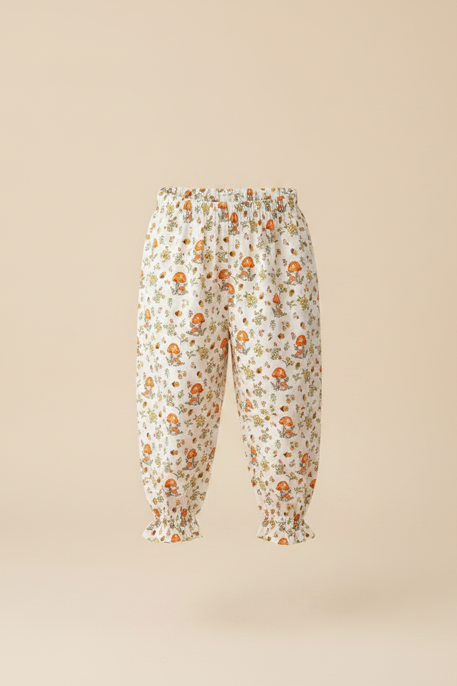 Pantalon Fluide Écru Imprimé Champignons Fleuri Ample Coton - vue 3